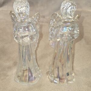 Source Unknown Iridescent Clear Glass Angel Pair